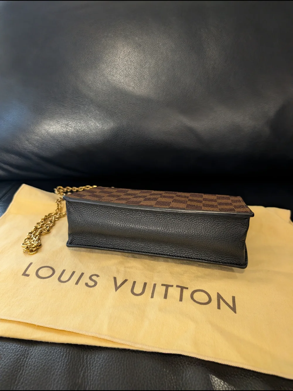 Louis Vuitton Brown Damier Ebène and Black Envelope Crossbody with Gold Hardware - Picture 14 of 16